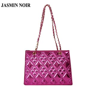 Jasmin NOIR สิทธิบัตร หนัง โซ่ ลายสก๊อต กระเป๋าสะพายไหล่ กระเป๋าสะพายข้าง ลําลอง กระเป๋าถือ กล่องเล็ก