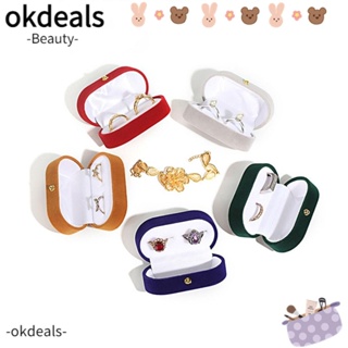 OKDEALS กล่องเก็บเครื่องประดับ ต่างหู แหวน กํามะหยี่ ทรงวงรี สวยหรู สําหรับหมั้น