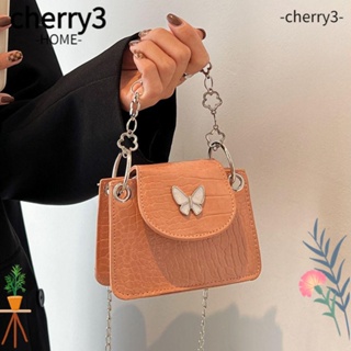 Cherry3 กระเป๋าถือ กระเป๋าสะพายไหล่ หนัง Pu แต่งสายโซ่ ความจุสูง ลายผีเสื้อ สีพื้น สําหรับสตรี