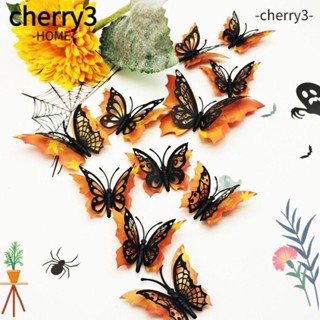 CHERRY3 สติกเกอร์ PVC ลายผีเสื้อ 3D สีดํา เหลือง 24 ชิ้น สําหรับตกแต่งบ้าน งานแต่งงาน งานเทศกาล