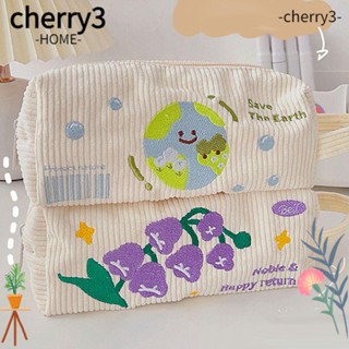 Cherry3 กระเป๋าดินสอ ผ้าสักหลาด ทรงสี่เหลี่ยม ลายดอกไม้ อเนกประสงค์ แบบพกพา สําหรับใส่เครื่องสําอาง เครื่องเขียน