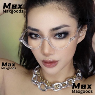 Maxg แว่นตาแฟชั่น ป้องกันแสงสีฟ้า ป้องกันแสงสะท้อน และกรอบแว่นตา รูปตาแมว ประดับเพชร UV