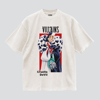 เสื้อยืดผ้าฝ้ายพิมพ์ลายขายดี  เสื้อยืดการ์ตูน ลาย "Cruella Devil" คอลเลคชั่น "Disney Villains" งานวินเทจฟอกเ