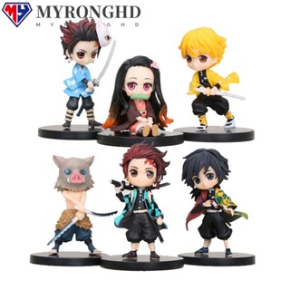 Myronghd โมเดลฟิกเกอร์ PVC รูปการ์ตูนอนิเมะ Demon Slayer Kimetsu No Yaiba สําหรับตกแต่งบ้าน 6 ชิ้น ต่อชุด