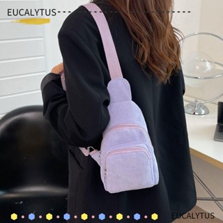 Eutus กระเป๋าคาดอก คาดเอว ผ้าลูกฟูก มีซิป สีพื้น สไตล์เกาหลีวินเทจ สําหรับผู้หญิง