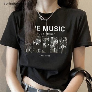 [springevenwell] ใหม่ พร้อมส่ง เสื้อยืดครอปท็อป คอกลม แขนสั้น พิมพ์ลาย สไตล์เรโทร แฟชั่นฤดูร้อน สําหรับผู้หญิง