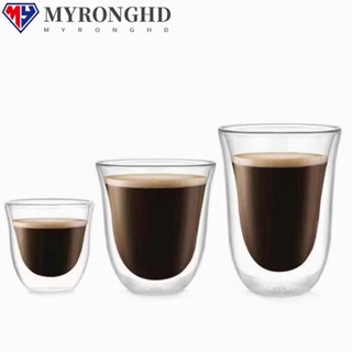 Myronghd แก้วกาแฟเอสเปรสโซ่ แก้วกาแฟ แฮนด์เมด สองชั้น ฉนวนกันความร้อน ขนาดเล็ก สีใส