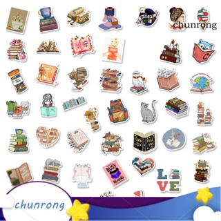 Chunrong สติกเกอร์ ลายหนังสืออ่านหนังสือ สีสันสดใส กันน้ํา สําหรับติดตกแต่งเครื่องเขียน เหมาะกับเด็ก ผู้ใหญ่ 50 ชิ้น