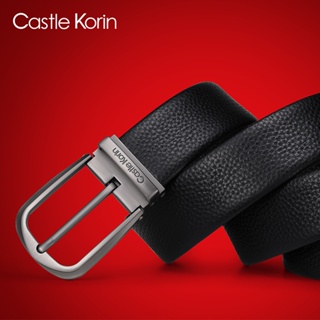 Castle Korin เข็มขัดหนังวัวแท้ หัวเข็มขัดอัลลอย สีดํา สําหรับผู้ชาย ck01018-TCLZWZD