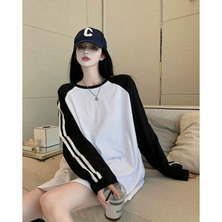 8563A# Spring and autumn new Korean style student t-shirt womens long-sleeved T-shirt mid-length loose large size women