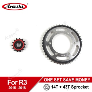 Arashi 520 เฟืองโซ่หน้า หลัง 14T 43T แบบยาง สําหรับ YAMAHA YZF-R3 YZF R3 2015-2018 MT-03 MT03 2016-2020 MT-25 MT25 2016-2018 YZF-R25 YZF R25 2015-2018