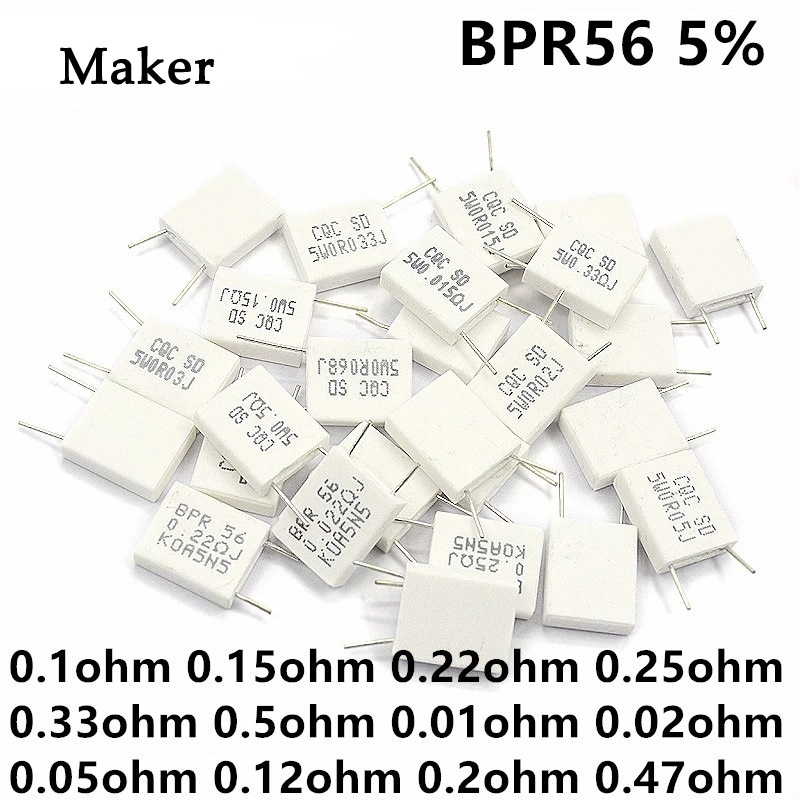 ตัวต้านทานเซรามิคซีเมนต์ BPR56 5W ไม่เหนี่ยวนํา 0.1R 0.15R 0.22R 0.25R 0.33R 0.5R โอห์ม 10 ชิ้น
