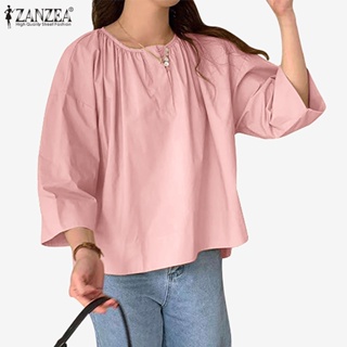 Zanzea เสื้อเบลาส์ แขนพัฟ 3/4 คอกลม สไตล์เกาหลี สําหรับผู้หญิง