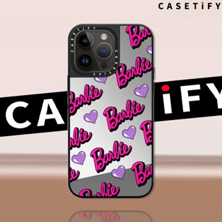 Casetify เคสโทรศัพท์มือถือกระจก ลายฉลากบาร์บี้ ภาษาอังกฤษ สีเงิน สําหรับ iPhone14ProMax iP13Pro 13 11 12Promax 13Promax 12 13 14