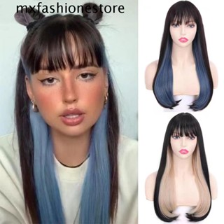 Mxfashione Ombre วิกผมยาวตรง สีชมพูธรรมชาติ ไล่โทนสี ทนความร้อน สําหรับปาร์ตี้ฮาโลวีน