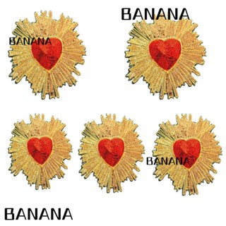 Banana1 แผ่นผ้าโพลีเอสเตอร์ รูปหัวใจ สีทอง สีแดง สําหรับติดกระเป๋าเป้สะพายหลัง 5 ชิ้น