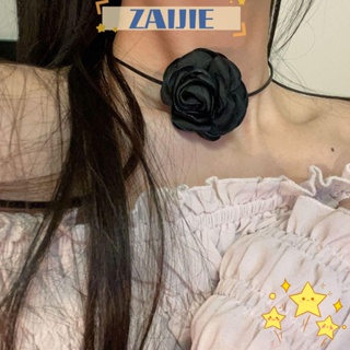 Zaijie24 สร้อยคอโช้กเกอร์ จี้ดอกกุหลาบ เชือกยาว ขนาดใหญ่ ปรับได้ แฟชั่น สําหรับงานแต่งงาน ปาร์ตี้