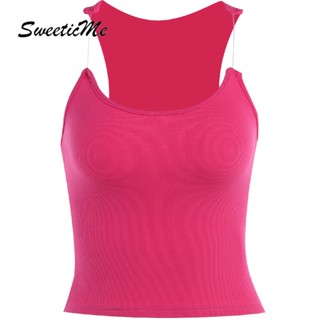 Sweeticme เสื้อกล้ามลําลอง คอยู เข้ารูป สีพื้น แฟชั่นใหม่ สําหรับผู้หญิง 2023