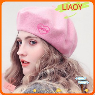 Liaoy หมวกเบเร่ต์ ผ้าวูล ปักลายหัวใจ ระบายอากาศ สีพื้น สําหรับผู้หญิง