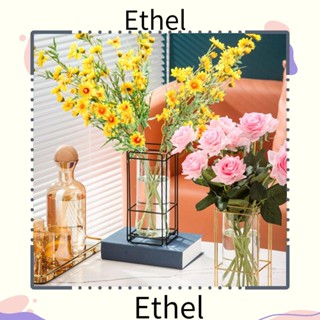 Ethel1 แจกันแก้ว เรียบง่าย เครื่องประดับห้องนั่งเล่น กรอบเหล็ก ศิลปะ กระถางต้นไม้