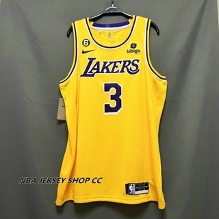 【คุณภาพสูง】ใหม่ ของแท้ NBA Los Angeles Lakers 2022-23 สําหรับผู้ชาย #3 เสื้อกีฬาแขนสั้น ลายทีม Anthony Davis Icon Edition สีทอง