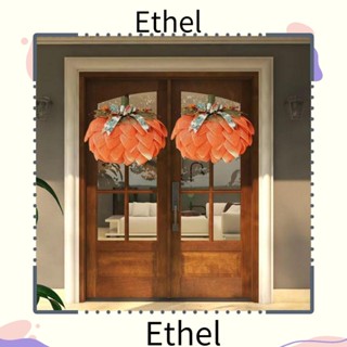 Ethel1 พวงมาลัยฟักทอง ผ้ากระสอบ ลายฟักทอง สีส้ม ประดับโบว์ เบอร์รี่ สําหรับตกแต่งบ้าน ประตูหน้า วันขอบคุณพระเจ้า