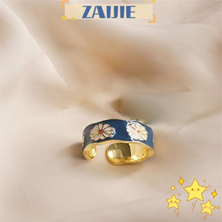 Zaijie24 แหวนเคลือบ สีฟ้า ขนาดเล็ก สําหรับผู้หญิง 2021