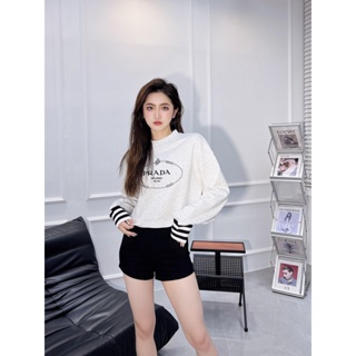 BFUJ P-RADA 2023 fashionable retro embroidered logo striped contrast color loose short casual all-match sweater