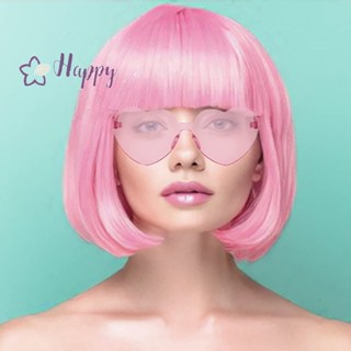 &lt;Happybay&gt; วิกผมบ๊อบสั้นตรง ผมหน้าม้าสังเคราะห์ ไฟเบอร์ อุณหภูมิสูง สีชมพู สําหรับตุ๊กตาบาร์บี้