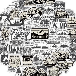 พร้อมส่ง!Camping black white outdoor Brand travel การตั้งแคมป์ adventure สติกเกอร์ สเก็ตบอร์ด 50ชิ้น sticker