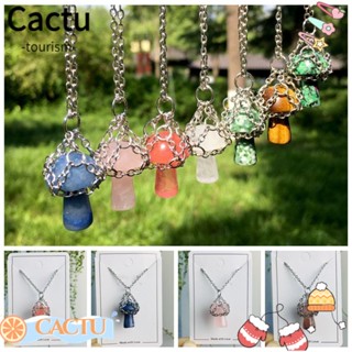 Cactu สร้อยคอโลหะคริสตัล จี้รูปเห็ด สีเงิน สําหรับตกแต่งบ้าน