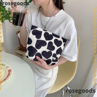 Rosegoods1 กระเป๋าเครื่องสําอาง ผ้าลูกฟูก มีซิป แบบพกพา ลายหัวใจ สไตล์วินเทจ สําหรับผู้หญิง