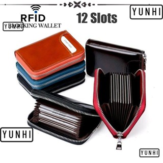 Yunhi RFID กระเป๋าสตางค์หนัง แบบคลิปหนีบ บาง ใส่บัตรได้