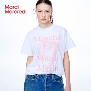 Madi Mecredi เสื้อยืดแขนสั้น พิมพ์ลายตัวอักษร สตรอเบอร์รี่ ทรงหลวม เข้ารูป