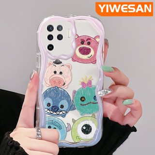 เคสโทรศัพท์มือถือ แบบใส ลายการ์ตูนหมีสตรอเบอร์รี่ และมอนสเตอร์ตัวน้อยน่ารัก สีครีม สําหรับ OPPO A94 4G F19 Pro Reno 5F Reno 5 Lite