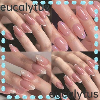 Eucalytus1 เล็บปลอม ขอบสีขาว สไตล์ฝรั่งเศส สําหรับตกแต่งเล็บ 24 ชิ้น