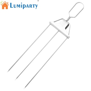 Lumiparty แท่งเสียบคาบับ สเตนเลส โลหะ 3 ง่าม ใช้ซ้ําได้ พร้อมบาร์ดัน สําหรับย่างอาหาร 2 ชิ้น