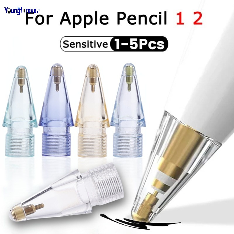 ปลายดินสอสไตลัส แบบใส ไร้เสียง หลากสี แบบเปลี่ยน สําหรับ Apple Pencil 1st 2nd 1 3 5 ชิ้น