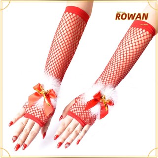 Rowans ถุงมือยาว ถุงมือแขนยืดหยุ่น สไตล์พังก์ อุปกรณ์คริสต์มาส ตกปลา กลวงออก สีแดง Clubwear ถุงมือฮาโลวีน คริสต์มาส