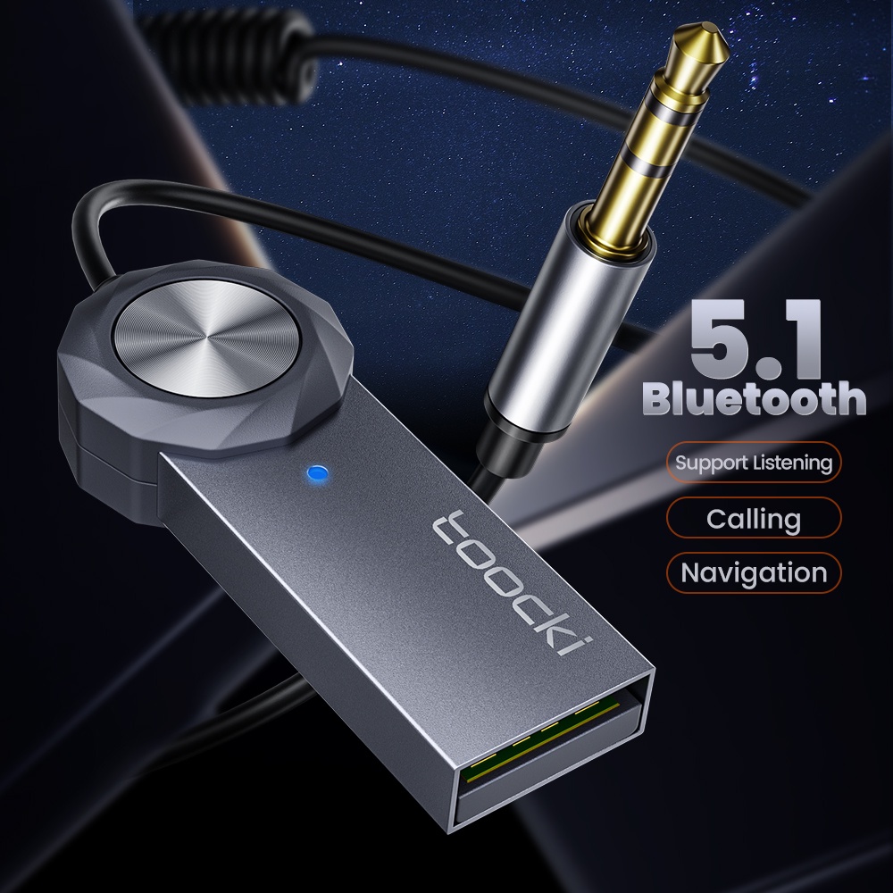 Toocki อะแดปเตอร์รับสัญญาณเสียงบลูทูธไร้สาย 5.1 AUX Usb เป็นแจ็คไมโครโฟนแฮนด์ฟรี 3.5 มม. สําหรับรถยนต์