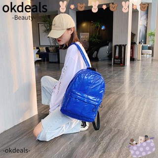 Okdeals กระเป๋าเป้สะพายหลัง หนังนิ่ม ความจุขนาดใหญ่ สีพื้น เรียบง่าย สําหรับนักเรียน