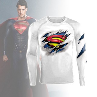 ใหม่ เสื้อยืดลําลอง แขนยาว พิมพ์ลายดิจิทัล Superman 3D แฟชั่นฤดูใบไม้ร่วง ฤดูหนาว สําหรับผู้ชาย