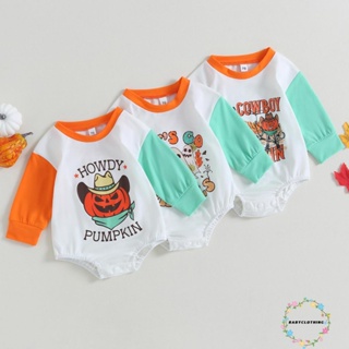 Babyclothes- ชุดรอมเปอร์ แขนยาว พิมพ์ลายตัวอักษร ฮาโลวีน ลําลอง สีตัดกัน สําหรับเด็กผู้ชาย