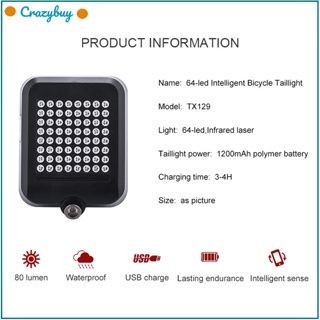 Cr ไฟท้ายจักรยาน Led 64 ดวง บอกทิศทางอัตโนมัติ ชาร์จ Usb สําหรับจักรยานเสือภูเขา