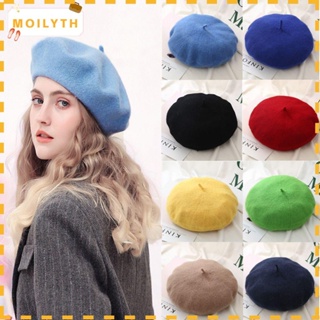 Moily หมวกเบเร่ต์ หมวกบีนนี่ ผ้าวูล สีพื้น สไตล์ฝรั่งเศส ให้ความอบอุ่น เหมาะกับฤดูใบไม้ร่วง และฤดูหนาว สําหรับผู้หญิง