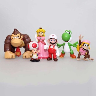 6pcs/set super mario bros anime figure model cartoon dolls game character puppets collectible action toy desktop decoration gift