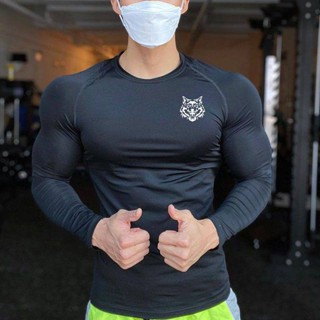 New Workout Clothes Mens Long-Sleeved T-shirt Wolf Head Sports Running Quick-Drying Tights Basketball Elastic Breathable Training Wear kuOK