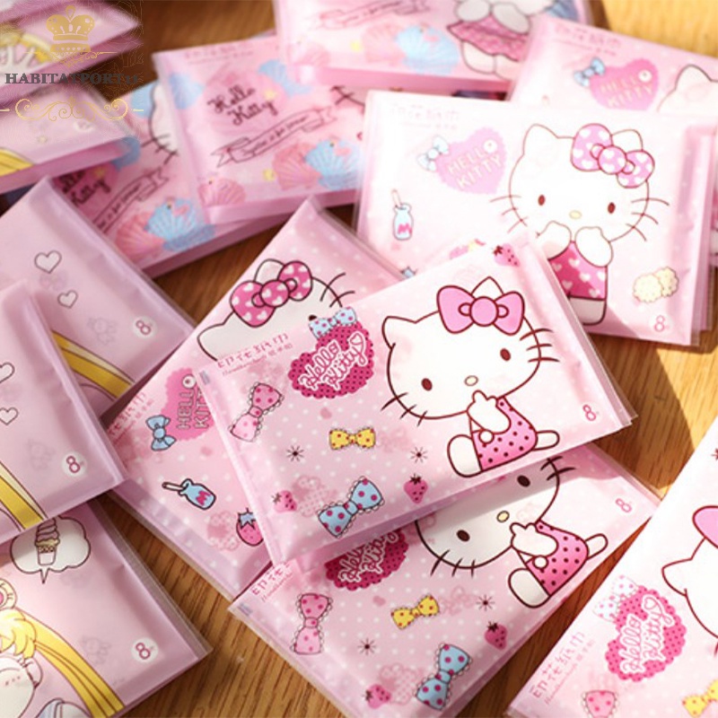 Habitatport 2023 กระดาษทิชชู่ ผ้าขนหนู พิมพ์ลายการ์ตูน Hello Kitty Kawaii Sanrio น่ารัก ขนาดพกพา สําหรับเด็กผู้หญิง