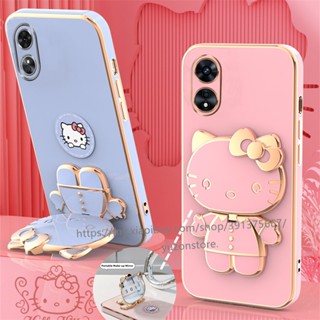 Phone Case OPPO A58 4G 2023 เคสโทรศัพท์มือถือ TPU นิ่ม ขอบตรง ป้องกัน ปิดด้านหลัง อเนกประสงค์ ลายการ์ตูน พร้อมขาตั้งกระจก สําหรับ