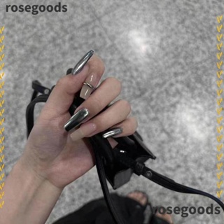 Rosegoods1 เล็บปลอมแฟชั่น หัวเหลี่ยม แบบยาว สวมเต็มเล็บ สไตล์ฝรั่งเศส สําหรับเด็กผู้หญิง